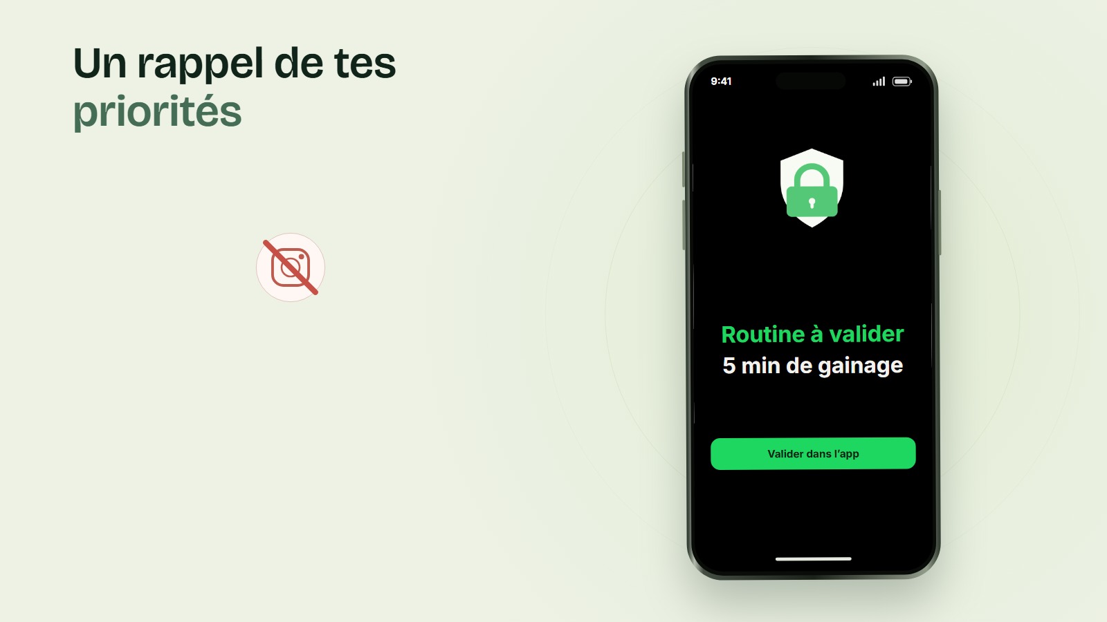 Instagram est bloqué par Flocus : ta routine de 5 minutes de gainage apparaît à la place du feed.